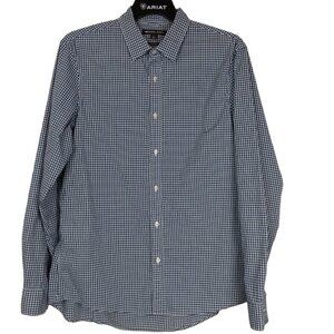 Michael Kors | Trim Stretch Blue Check Shirt Button Front | Size XL
